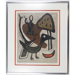 In the Garden by Alfonsas Dargis Color Woodcut Framed