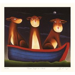 Mackenzie Thorpe 'Three Dogs in a Boat'