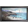 Image 1 : Oil on Board Greek Long Blue Ocean Scene