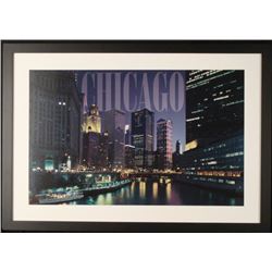 Chicago River Night Lights Photograph Framed