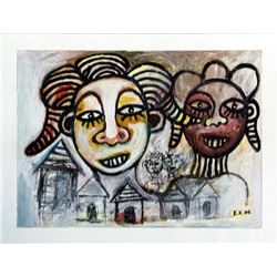 Ephrem Kouakou: Untitled XLII (2 Heads Over Village)