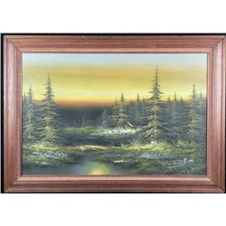 R Kina Original Large Canvas Painting Framed Forest