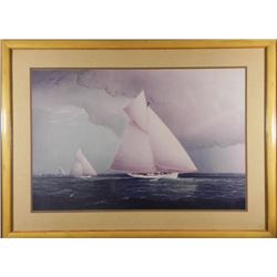 Sailboat Racing Art Print Framed America's Cup Race