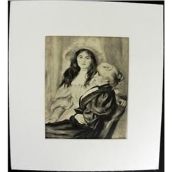 Renoir Engraving Madame Berthe and Daughter Print