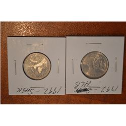(2) 1992 Canada Quarter - ALB, SASK - UNC