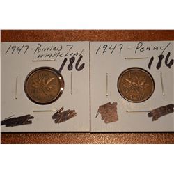 (2) 1947 (1 Maple Leaf) Canada 1-Cent