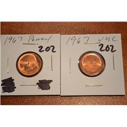(2) 1967 Canada 1-Cent BU