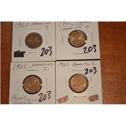 (4) 1962 Canada 1-Cent (Hanging 2's)