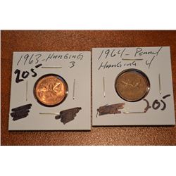 1963(BU), 1964 Canada 1-Cent (Hanging)
