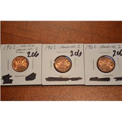 (3) 1962 Canada 1-Cent (Hanging 2's)
