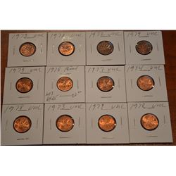 (12) 1970's Mixed Canada 1-Cent - BU/UNC