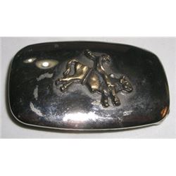 NICE VINTAGE MENS BRASS BELT BUCKLE *RODEO COWBOY RIDING BULL STAMPED *MADE IN USA*!! BUCKLE CAME OU