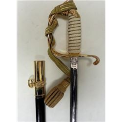 U.S. NAVAL SABER--MINT-ETCHED BLADE WITH GOLD KNOT-COVE