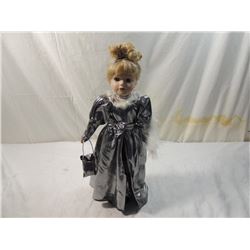 17" PORCELAIN DOLL METALLIC SILVER DRESS