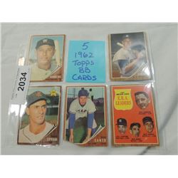 LOT 5 1962 TOPPS BASEBALL CARDS