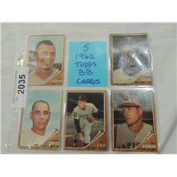 LOT 5 1962 TOPPS BASEBALL CARDS