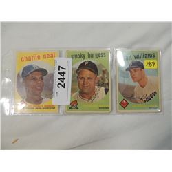 LOT 3 1959 BASEBALL CARD: NEAL, WILLIAMS, BURGESS