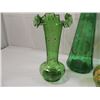 Image 2 : LOT 6 MISC VINTAGE GREEN GLASS VASES, DISH, BOWL