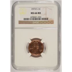 1973-S LINCOLN CENT, NGC MS-66 RED