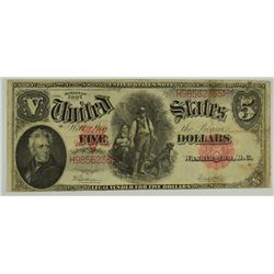 1907 $5 US NOTE (WOOD CHOPPER) (folds)