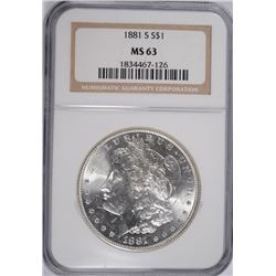 1881-S MORGAN SILVER DOLLAR, NGC MS-63