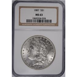 1887 MORGAN SILVER DOLLAR, NGC MS-63