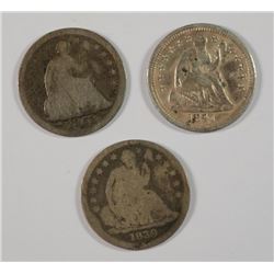 (3) SEATED HALF DIMES (39, 41-O, 53)