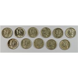 (11) MERCURY DIMES (31-S, 34, 35, 37, 38, 39, 40, 41, 41-S, 42, 43)