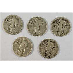 (5) 1925 STANDING LIBERTY QUARTERS