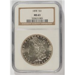 1898 MORGAN SILVER DOLLAR, NGC MS-63
