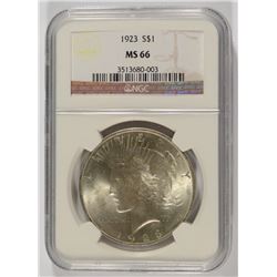 1923 PEACE SILVER DOLLAR, NGC MS-66 TOUGH!~