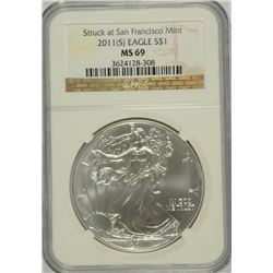 2011 (S) SILVER AMERICAN EAGLE NGC MS-69