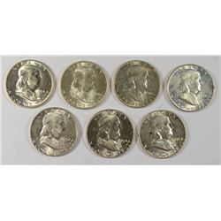 (7) FRANKLIN HALF DOLLARS (49, 50-D, 51, 52, 54, 55, 57-D) CH BU