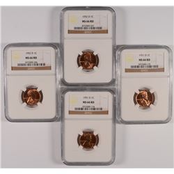 2 1951-D, & 2 52-D LINCOLN CENTS NGC MS-66 RD