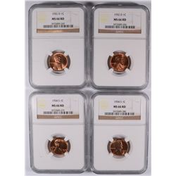 (2) 1952-D, (2) 1954-S LINCOLN CENTS NGC MS-66 RD