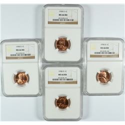 ( 4 ) 1958-D LINCOLN CENTS, NGC MS-66 REDS!!