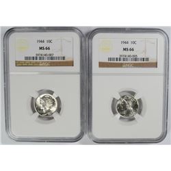 (2) 1944 MERCURY DIMES NGC MS 66