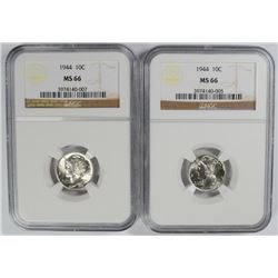 (2) 1944 MERCURY DIMES NGC MS 66