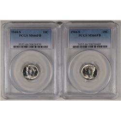 LOT OF (2) 1944-S MERCURY DIMES PCGS MS 66 FB