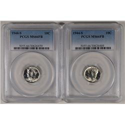 LOT OF (2) 1944-S MERCURY DIMES PCGS MS 66 FB