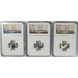 ( 3 ) 1960 ROOSEVELT DIMES, NGC MS-66