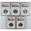 Image 1 : LOT OF ( 5 ) 1955 WASHINGTON QUARTERS, NGC MS-65