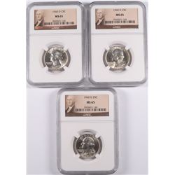 LOT OF ( 3 ) 1960-D WASHINGTON QUARTERS, NGC  MS-65