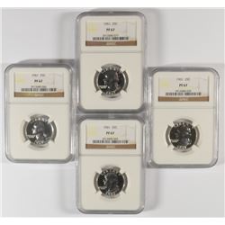 LOT OF ( 4 ) 1961 WASHINGTON QUARTER, NGC PROOF-67