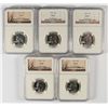 Image 1 : LOT OF ( 5 ) 1963 WASHINGTON QUARTERS, ( 4 ) NGC  PROOF-67 & ( 1 ) NGC PROOF-66