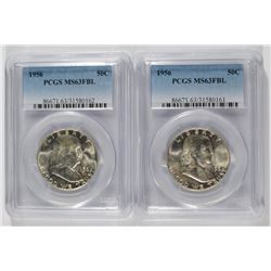 2 1956 FRANKLIN HALVES PCGS MS-63 FBL