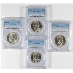 2 1958, & 2 58-D FRANKLIN HALVES PCGS MS-64