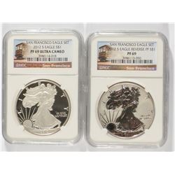 2012-S AMERICAN SILVER EAGLE SET, NGC REVERSE PROOF PF-69 & PF-69 ULTRA CAMEO