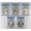 Image 1 : ( 5 ) AMERICAN SILVER EAGLES ALL GRADE PCGS MS-69: 2002, 2003, 2004, 2006 & 2007