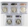 Image 2 : ( 5 ) AMERICAN SILVER EAGLES ALL GRADE PCGS MS-69: 2002, 2003, 2004, 2006 & 2007